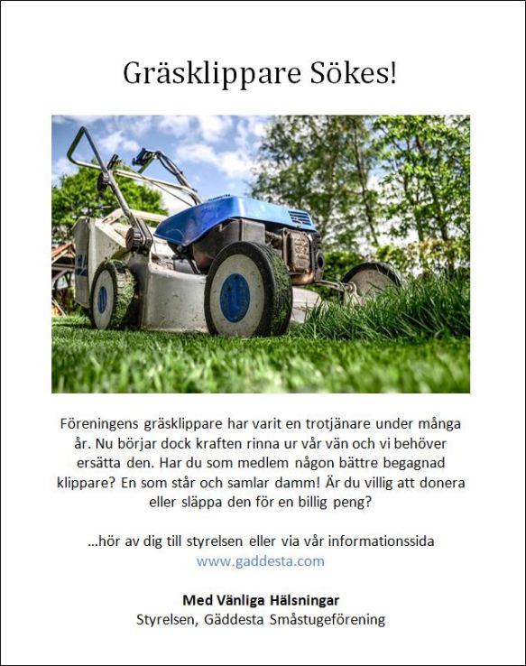 Anslag gräsklippare 2015